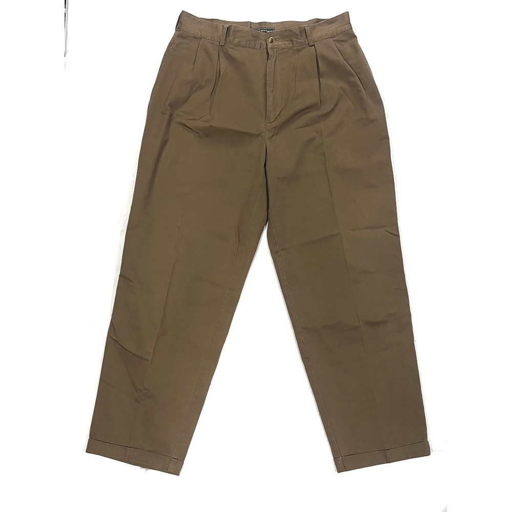 BUGLE BOY Men's 35x30 Vintage 90s Khakis Pleated Brown Chinos 100% Cotton Baggy